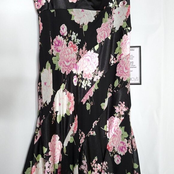 Floral Babydoll Slip Dress M Black Pink Satin Long Maxi Chiffon Ruffles Fairy - Picture 3 of 9